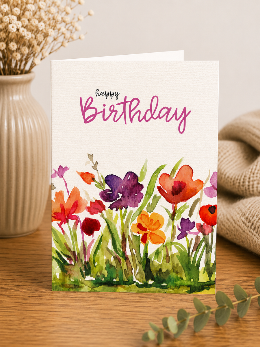 Happy Birthday - bunte Blumenwiese