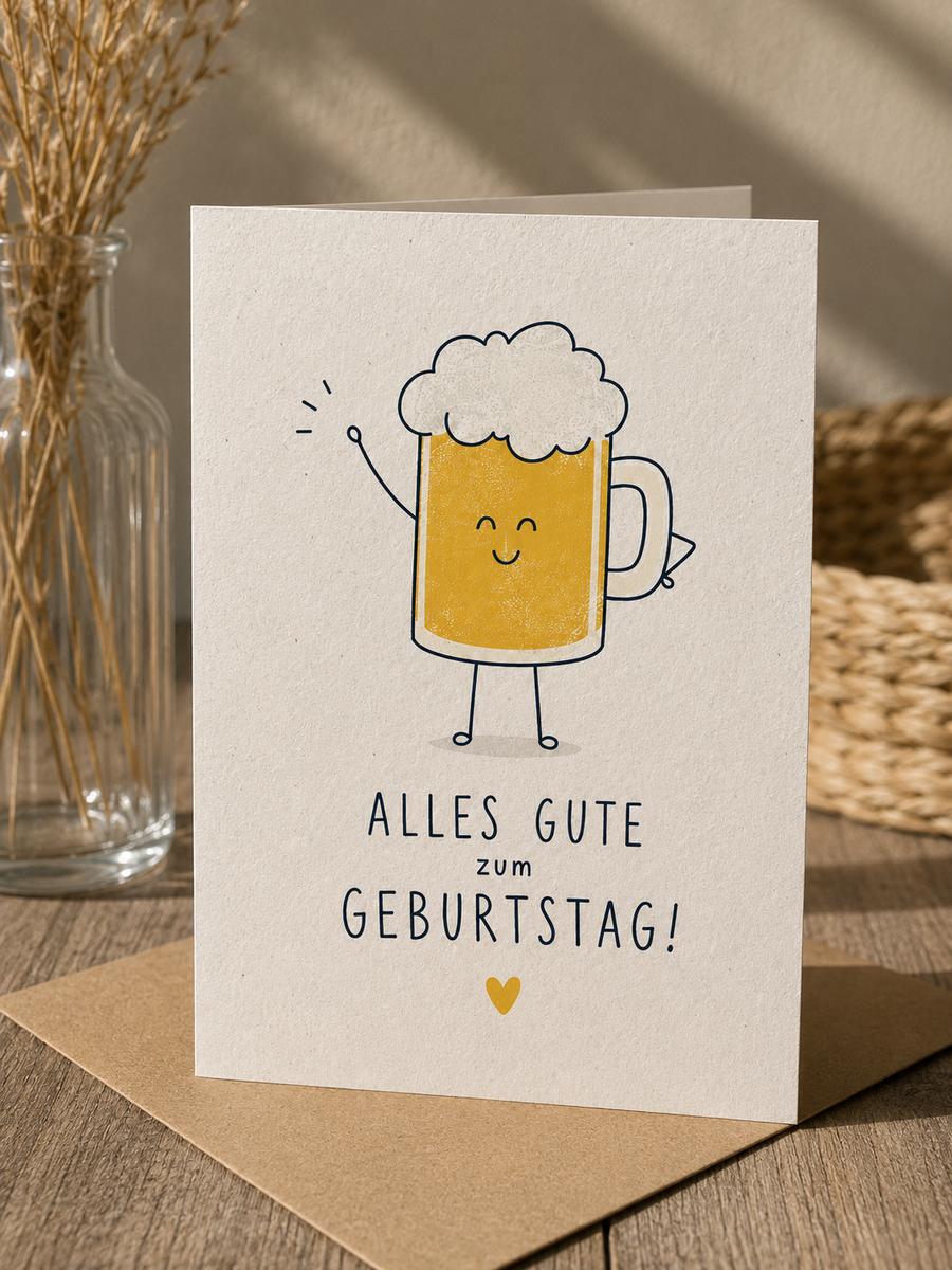 Geburtstags Saatpapierkarte - Winkendes Bier