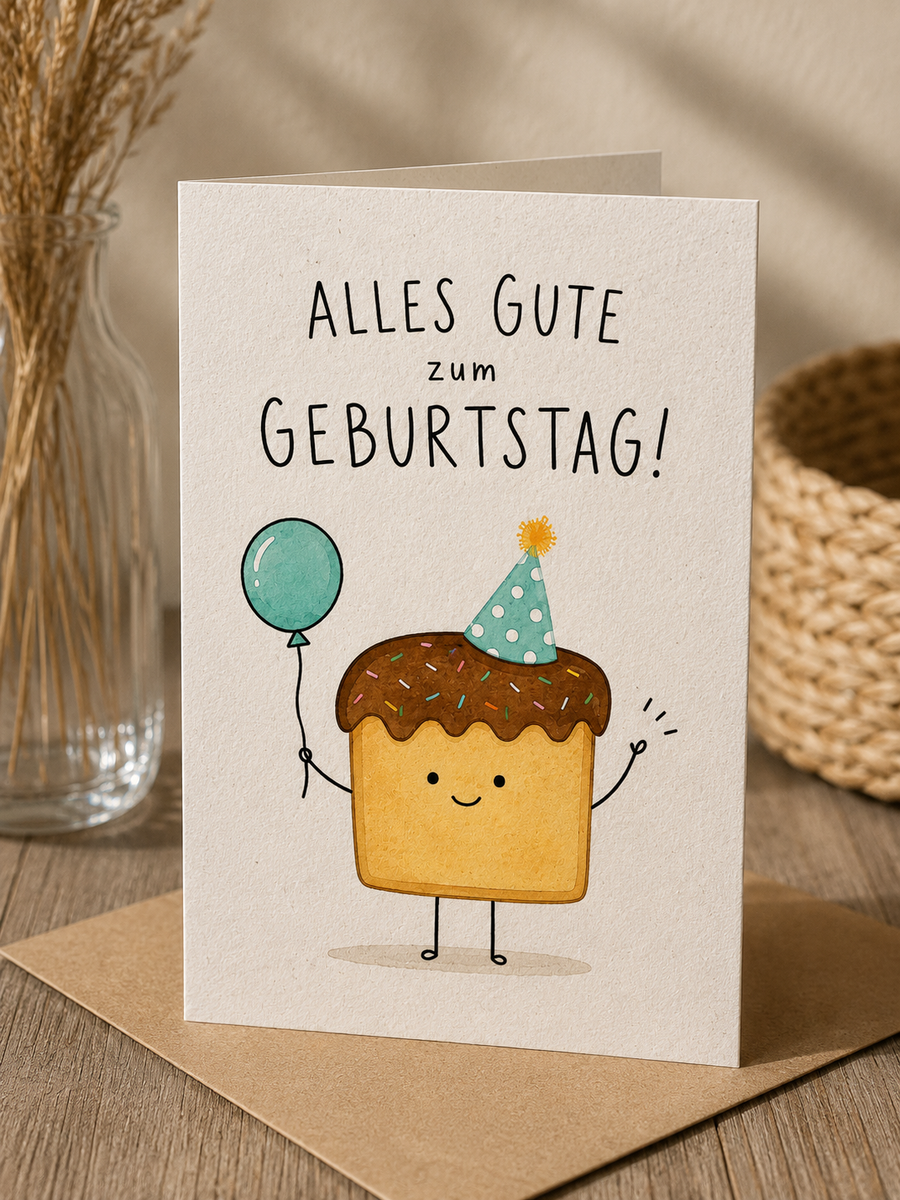 Geburtstags Saatpapierkarte - Winkender Kuchen