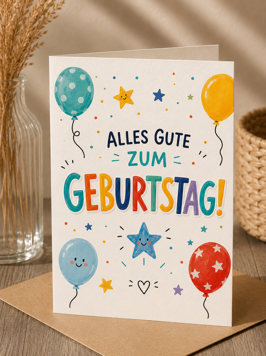 Geburtstags Saatpapierkarte - Bunt Feiern Kinder