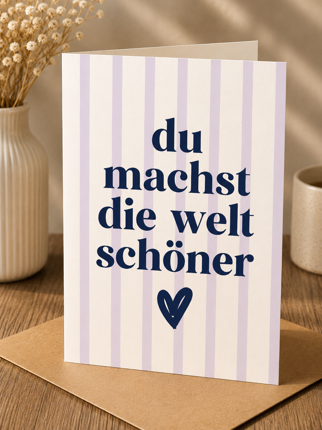 Allgemeine Saatpapierkarte - Du machst die welt schöner Lila/weiß Gestreift Herz