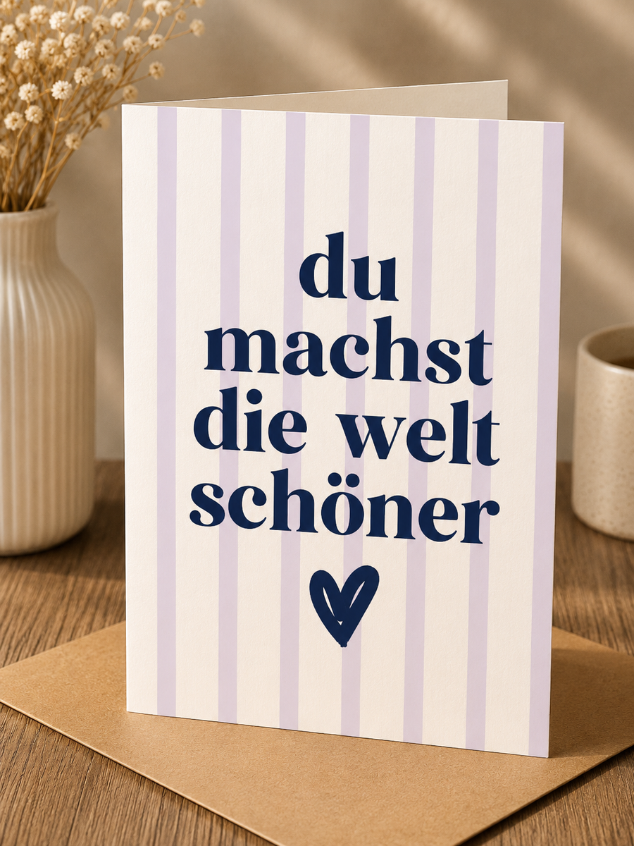 Allgemeine Saatpapierkarte - Du machst die welt schöner Lila/weiß Gestreift Herz