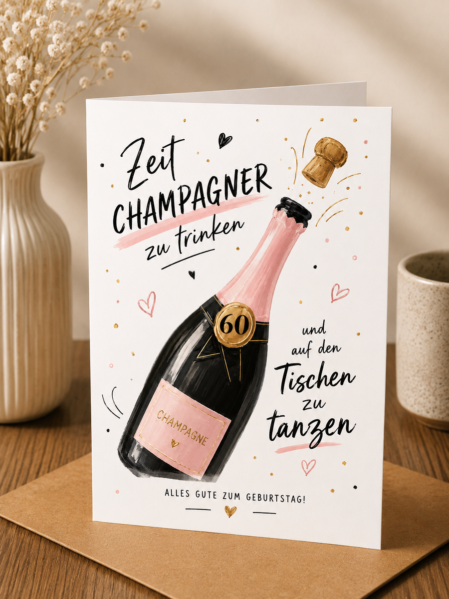 Geburtstags Saatpapierkarte - Alles Gute zum Geburtstag Champagner Slogan