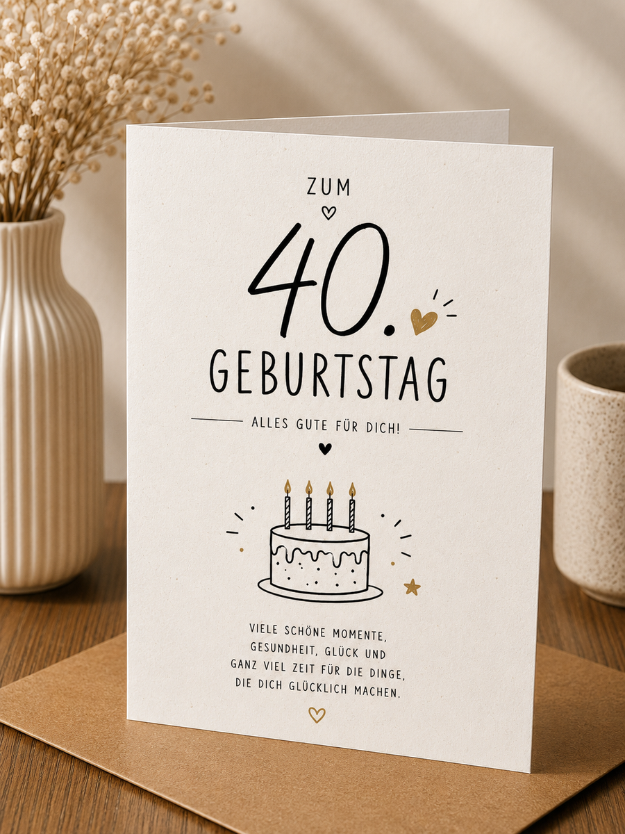 Geburtstags Saatpapierkarte - 40. Geburtstag schlicht Spruch