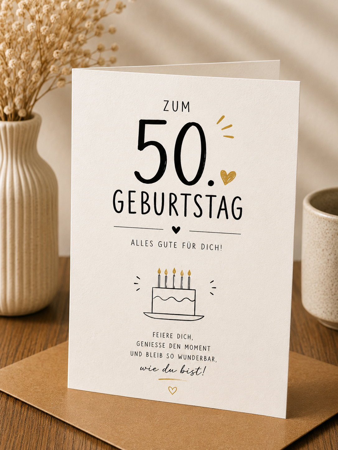 Geburtstags Saatpapierkarte - 50. Geburtstag schlicht Spruch Kuchen