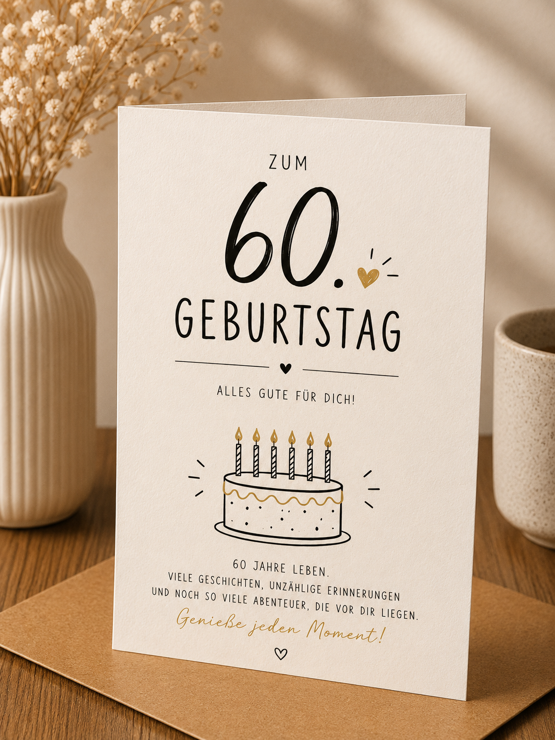 Geburtstags Saatpapierkarte - 60. Geburtstag schlicht Spruch Kuchen