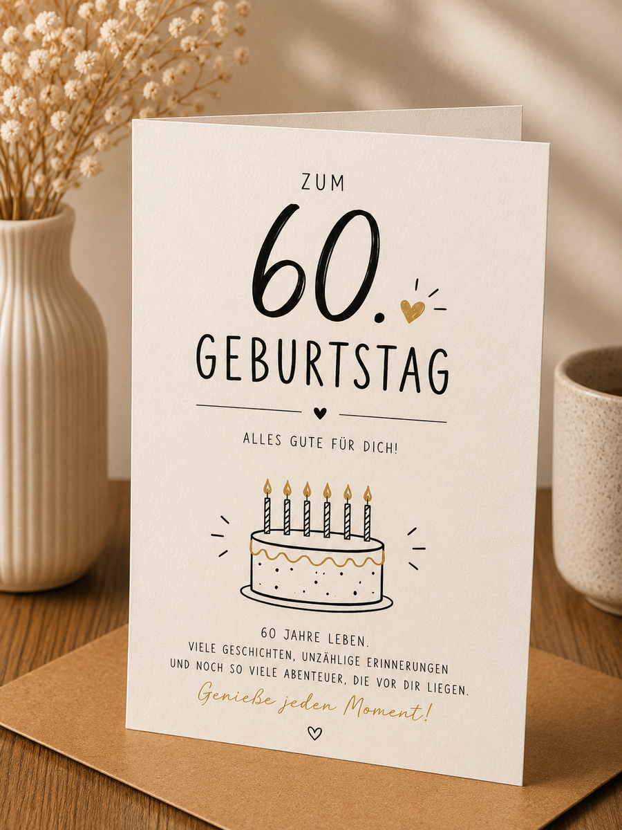 Geburtstags Saatpapierkarte - 60. Geburtstag schlicht Spruch Kuchen