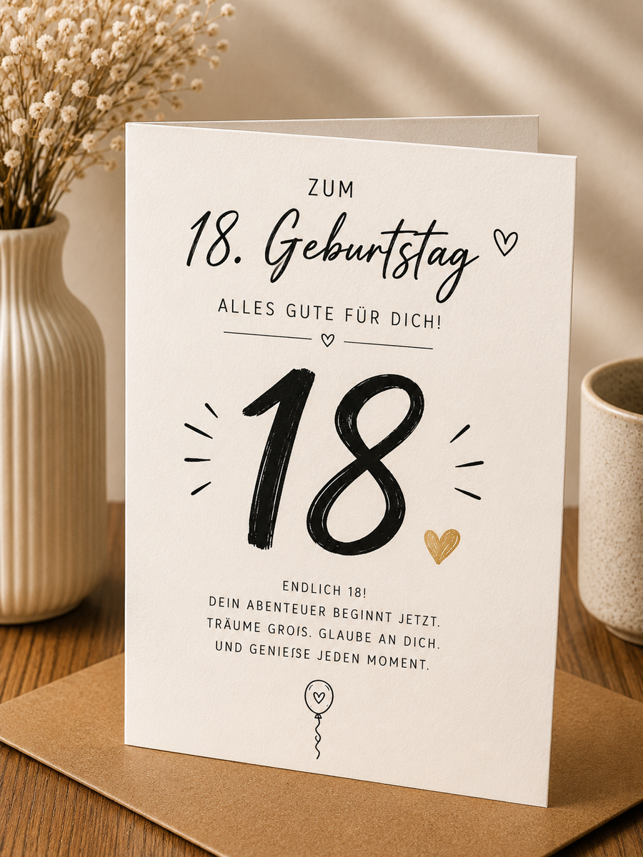 Geburtstags Saatpapierkarten - 18. Geburtstag schlicht Spruch