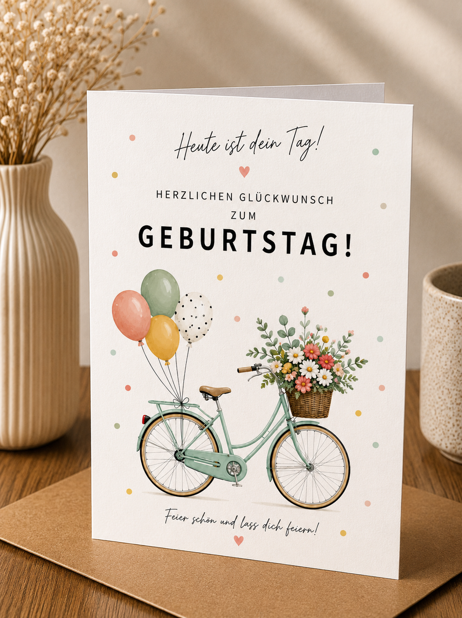 Geburtstags Saatpapierkarte - Alles Gute zum Geburtstag fröhlich Fahrrad