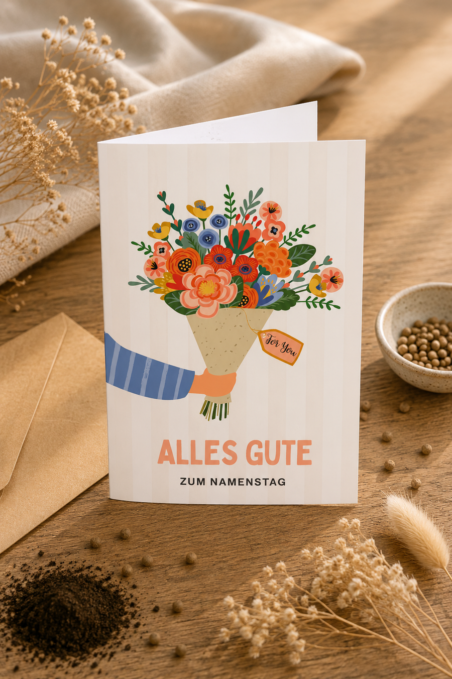 Saatpapier Klappkarte „Alles Gute zum Namenstag“