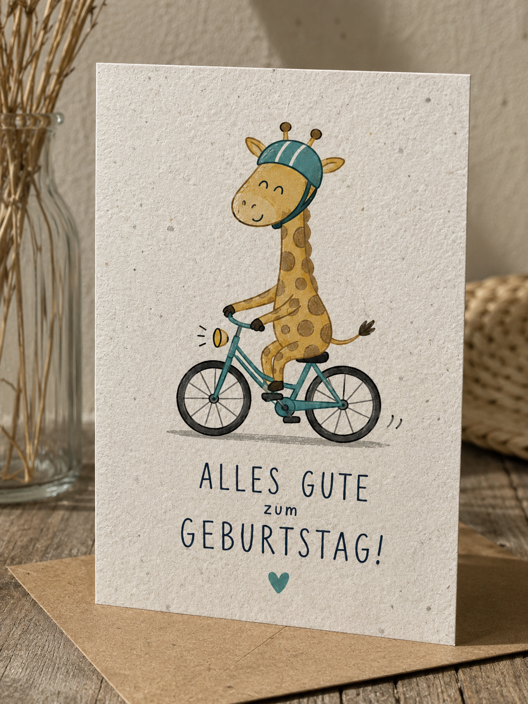 Geburtstags saatpapierkarte - Giraffe auf dem Fahrrad