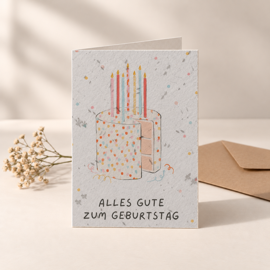 Geburtstagskarte aus Saatpapier – Geburtstagskuchen