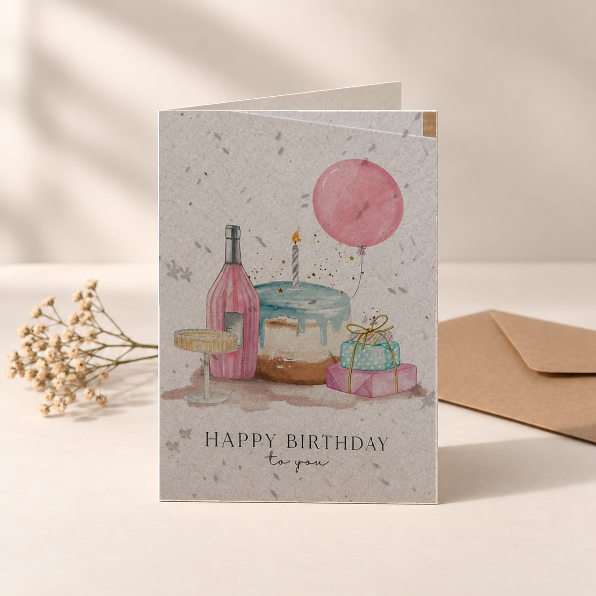 Geburtstagskarte aus Saatpapier – Party mit Geschenken