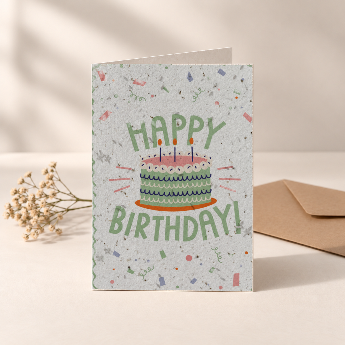 Geburtstagskarte aus Saatpapier – Happy Birthday – Kuchen