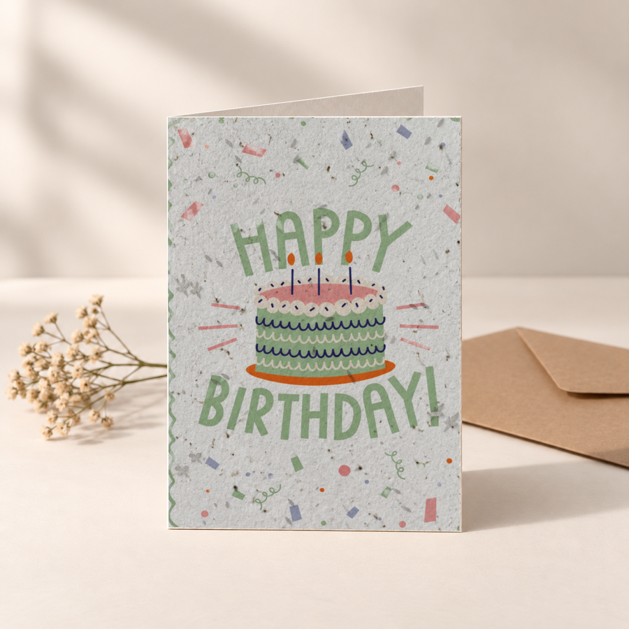 Geburtstagskarte aus Saatpapier – Happy Birthday – Kuchen