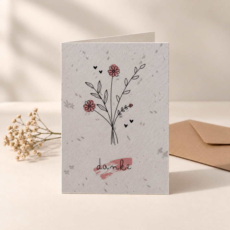 Dankeskarte aus Saatpapier – Blumen und Danke