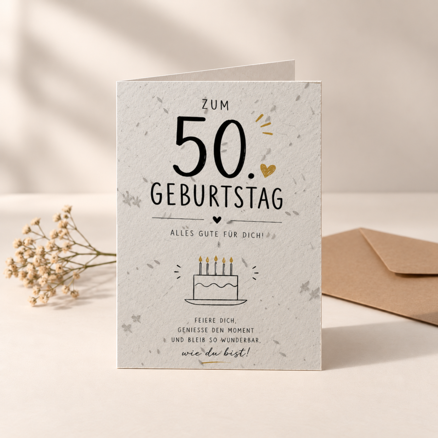 Geburtstagskarte aus Saatpapier – 50. Geburtstag