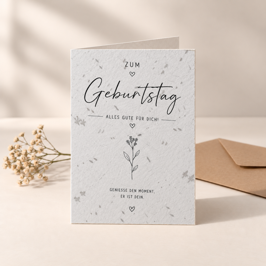 Geburtstagskarte aus Saatpapier – Schlichte Blume