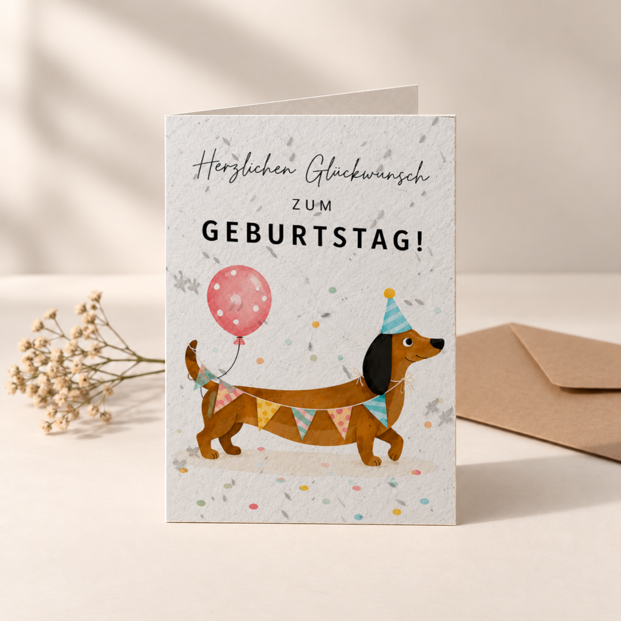 Geburtstagskarte aus Saatpapier – Dackel