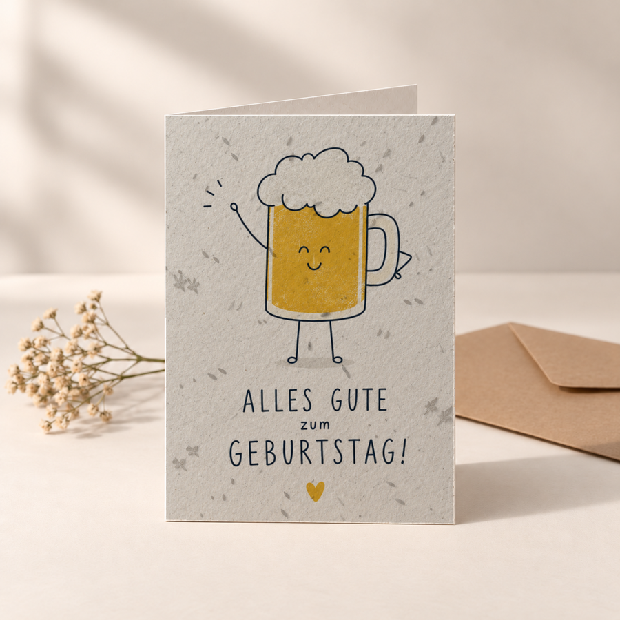 Geburtstagskarte aus Saatpapier – Winkendes Bier