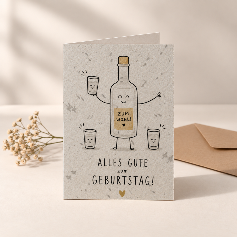 Geburtstagskarte aus Saatpapier – Zum Wohl