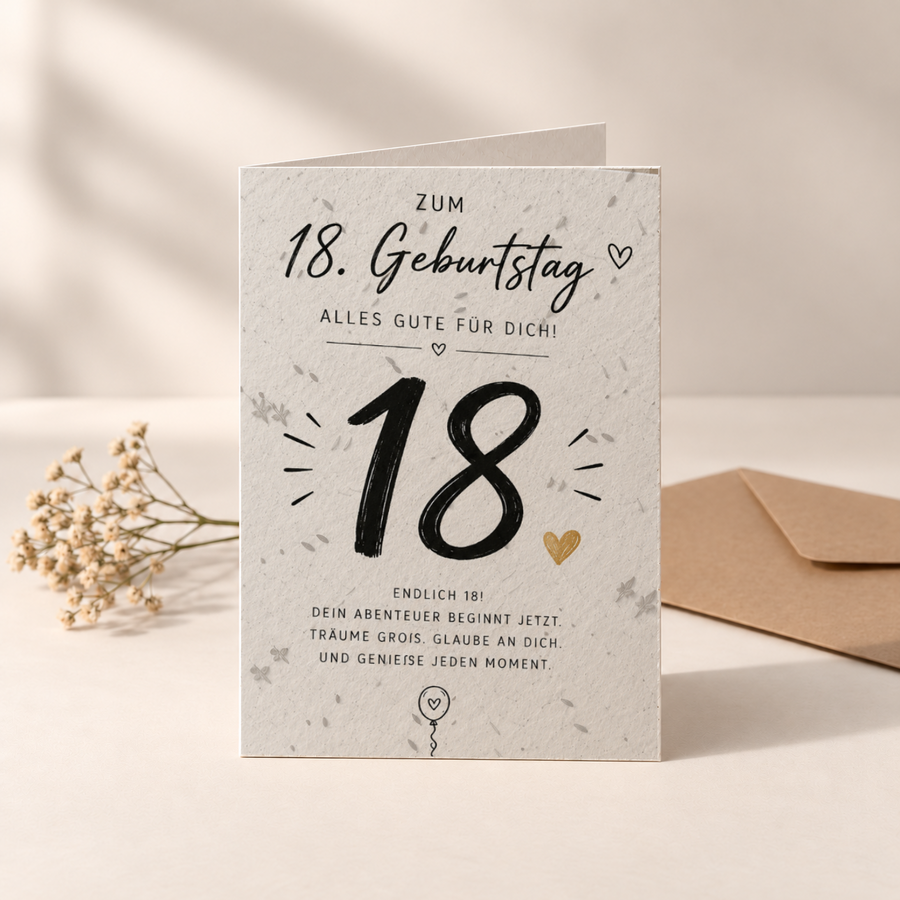 Geburtstagskarte aus Saatpapier – 18. Geburtstag