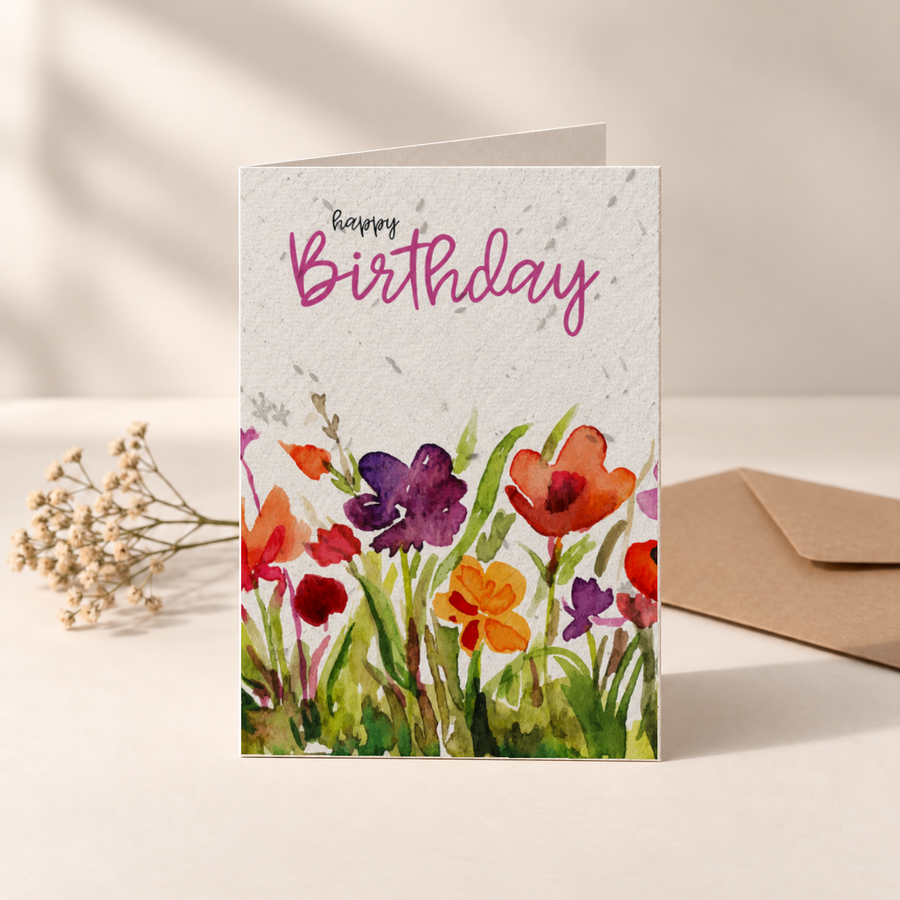 Geburtstagskarte aus Saatpapier – Bunte Blumenwiese