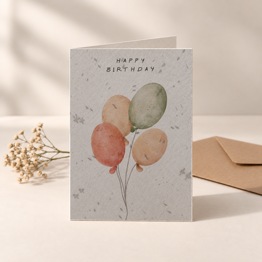 Geburtstagskarte aus Saatpapier – Schlichte Luftballons