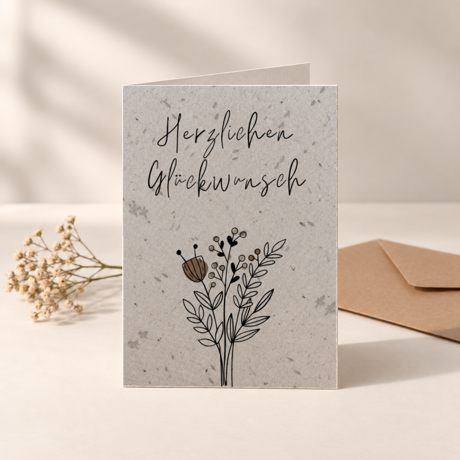 Grußkarte aus Saatpapier – Dezenter Blumenstrauß