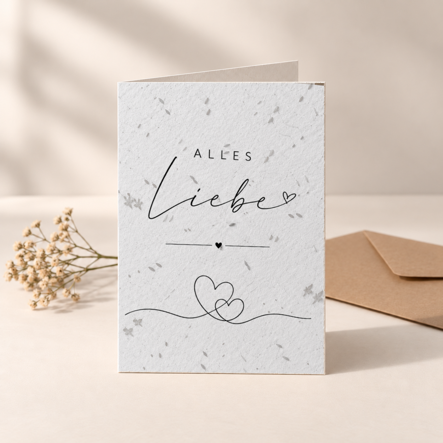 Hochzeitskarte aus Saatpapier – Alles Liebe mit Herzen
