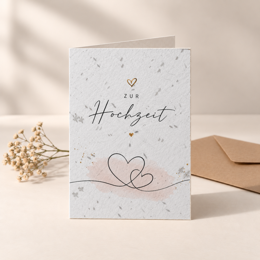 Hochzeitskarte aus Saatpapier – Schlichte Herzen