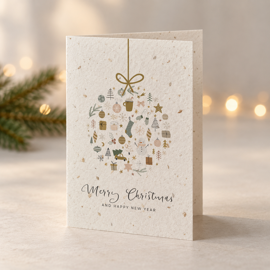 Weihnachtskarte aus Saatpapier – Geschenkkugel