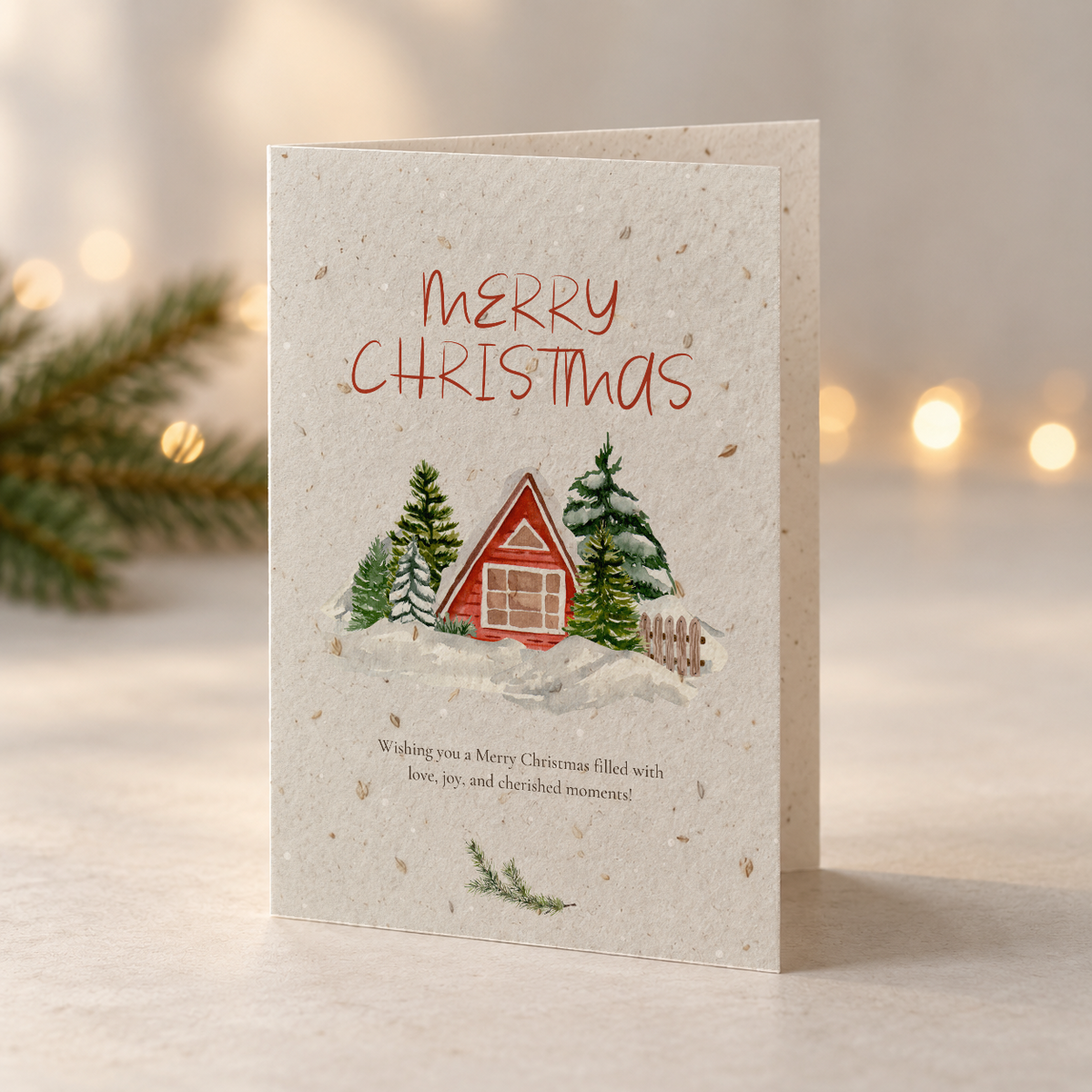 Weihnachtskarte aus Saatpapier – Verschneite Landschaft