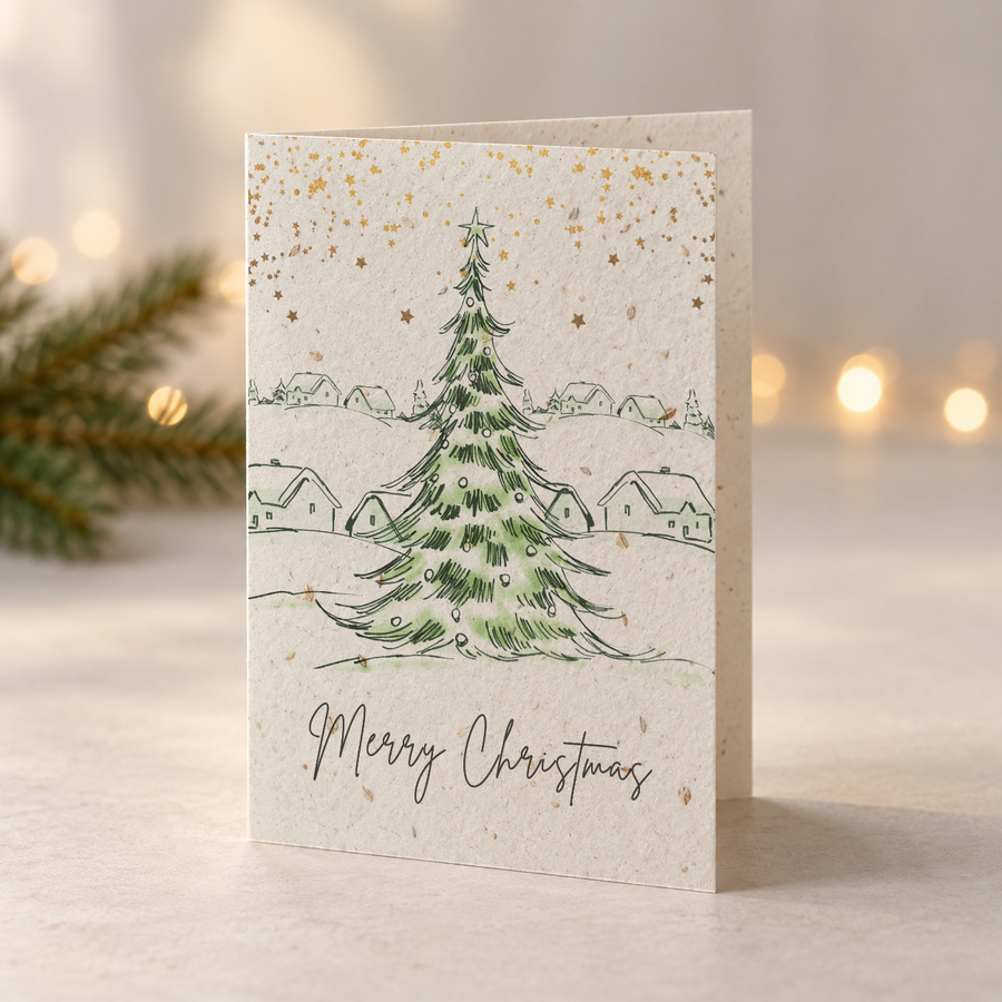 Weihnachtskarte aus Saatpapier – Winterlandschaft