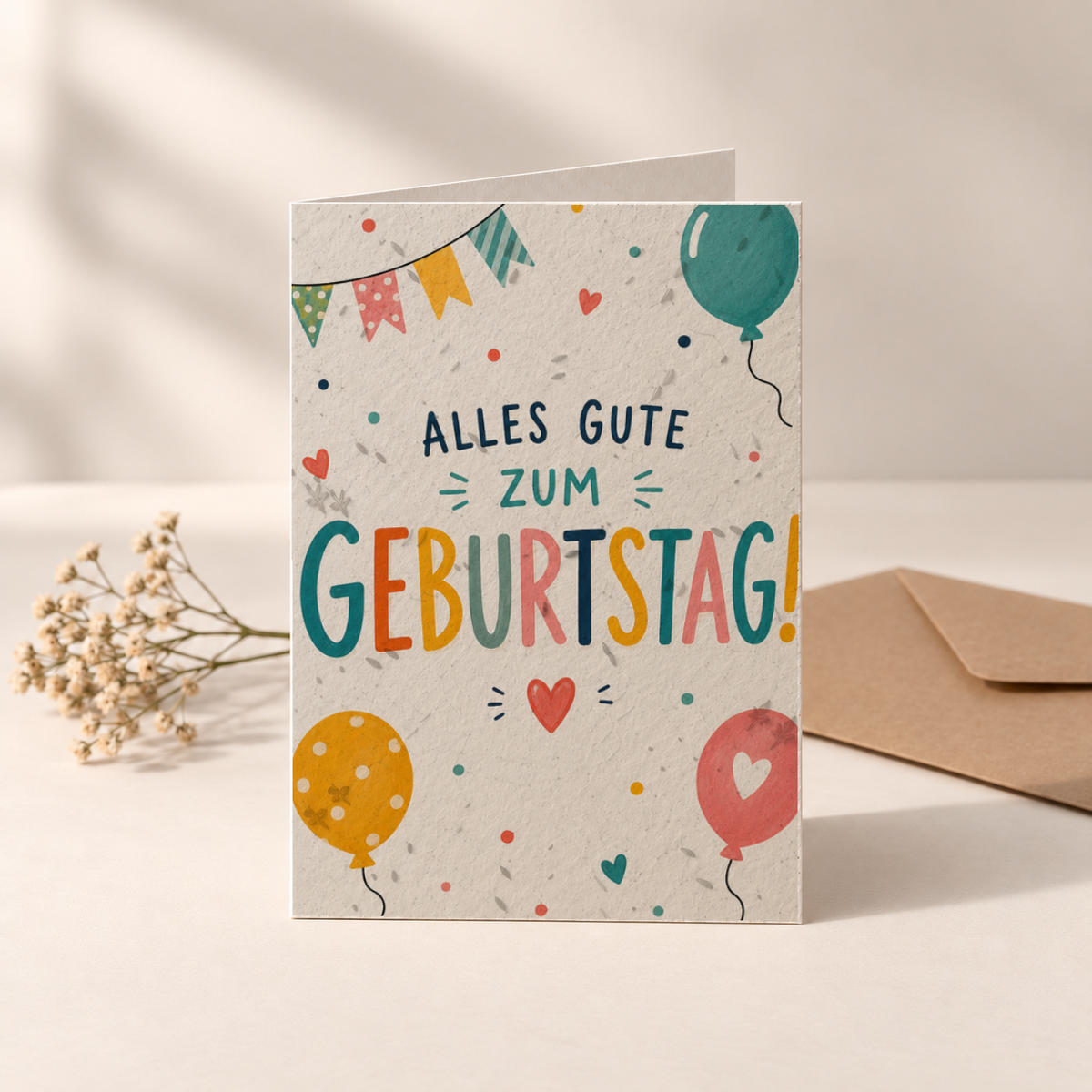 Geburtstagskarte aus Saatpapier – Bunte Luftballons