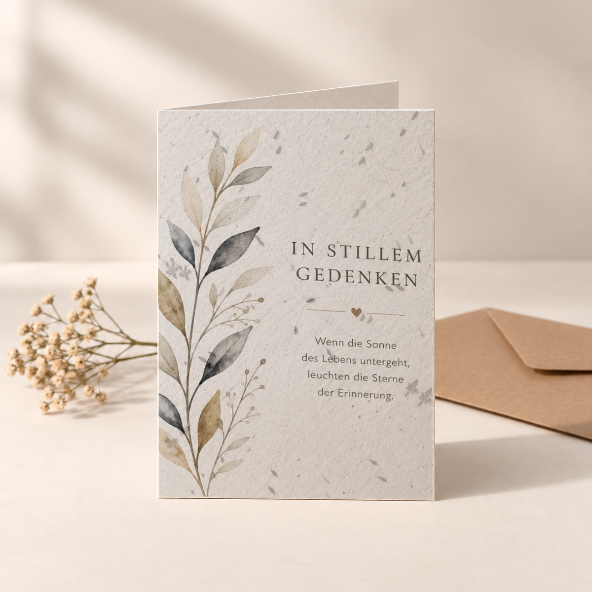 Trauerkarte aus Saatpapier – Blätterzweig