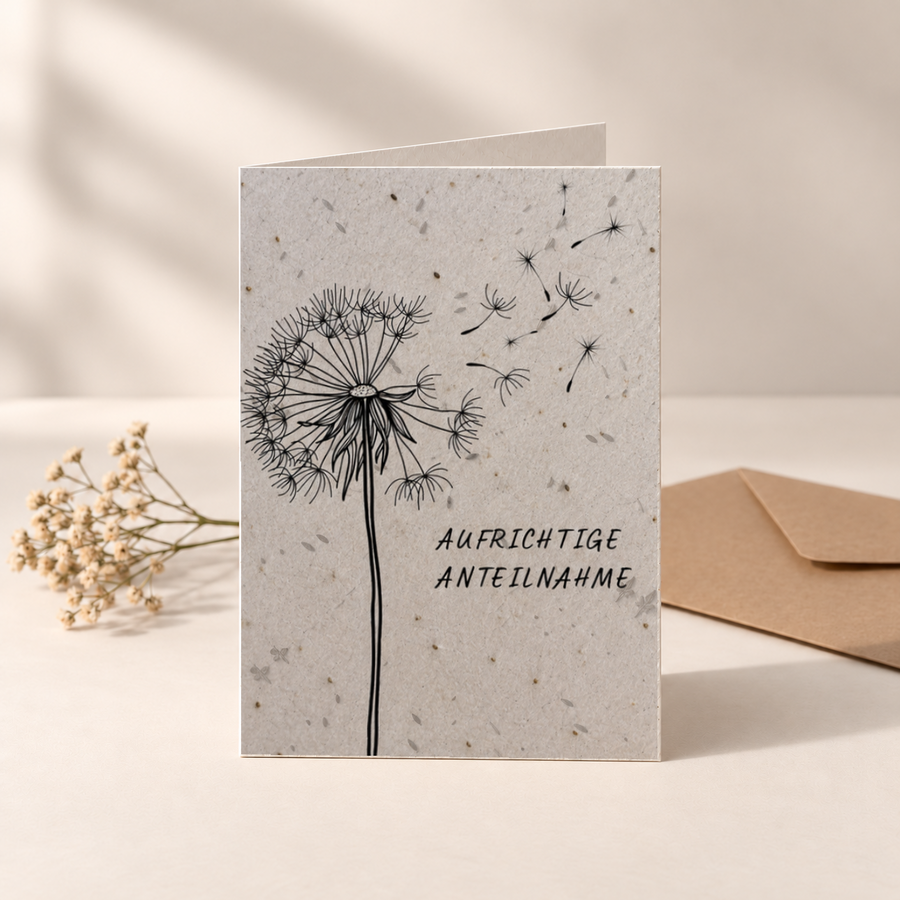 Trauerkarte aus Saatpapier – Pusteblume